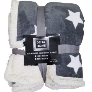 Ćebe sa krznom 200x200 - Sivo sa zvezdicama